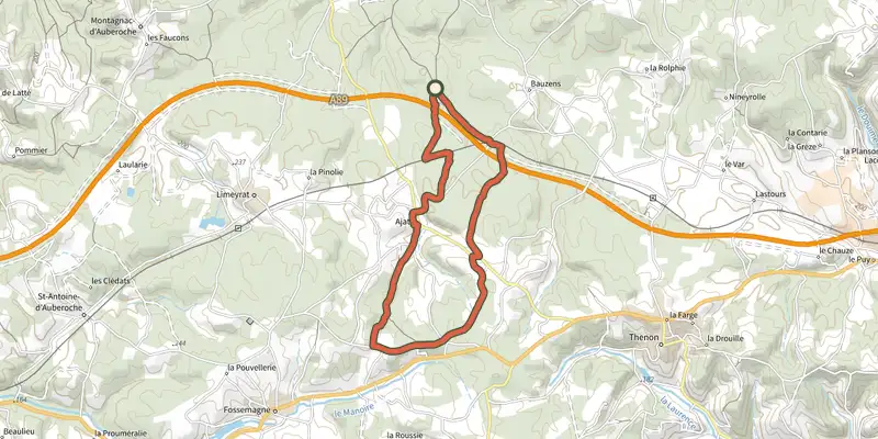 Carte du tracé de Boucle de Bois Nègre sur le Plan IGN, départ et points de passage numérotés