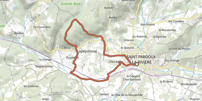 Map of the Boucle de Puypelat track on the IGN map, with the start and numbered waypoints