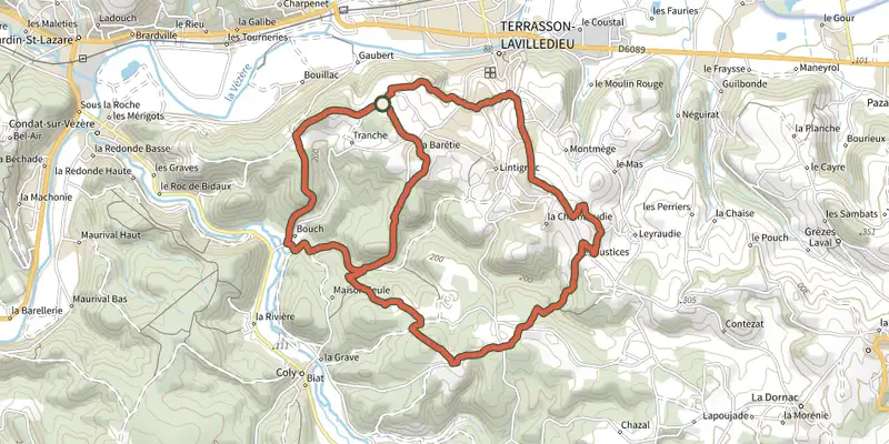 Map of the Boucle de Bouch track on the IGN map, with the start and numbered waypoints