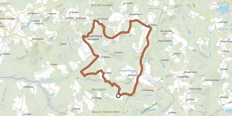 Map of the Boucle Charlemagne track on the IGN map, with the start and numbered waypoints