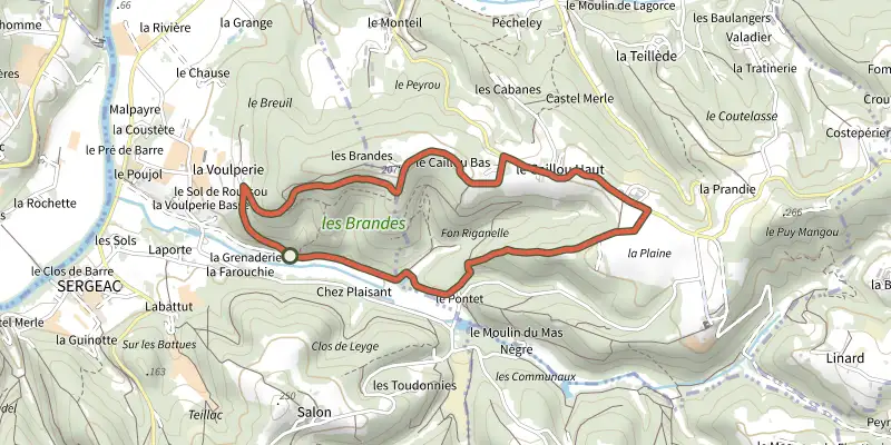 Map of the Boucle des Brandes (départ La Voulperie) track on the IGN map, with the start and numbered waypoints