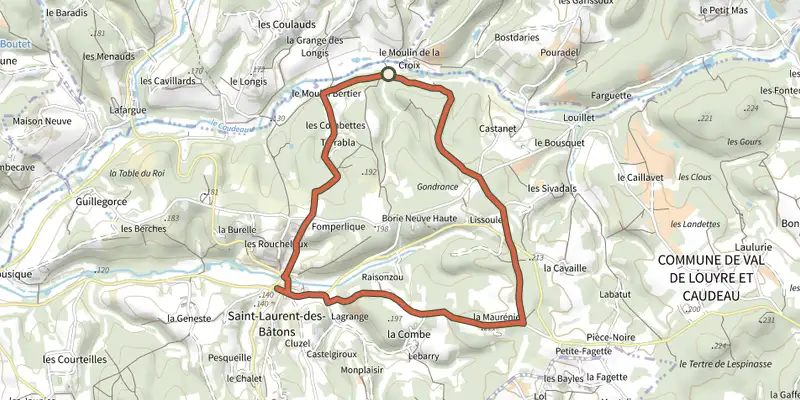 Map of the Boucle du Verdançon track on the IGN map, with the start and numbered waypoints