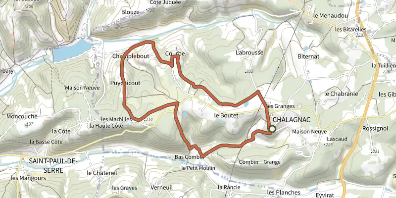 Carte du tracé de Boucle du Bas-Combin sur le Plan IGN, départ et points de passage numérotés
