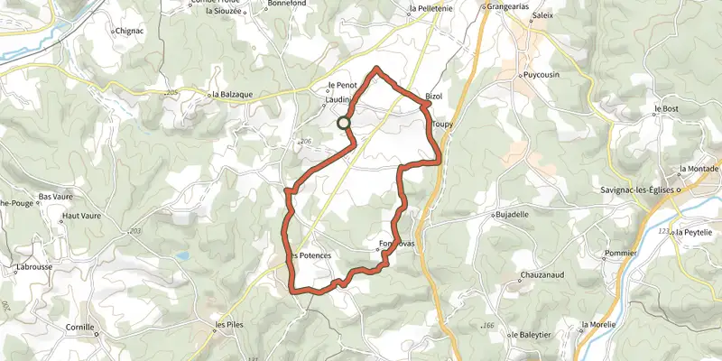 Map of the Boucle des Murailles track on the IGN map, with the start and numbered waypoints