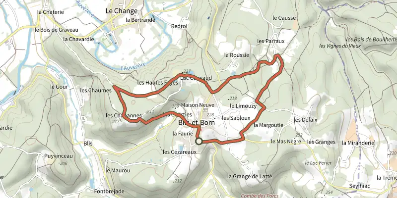 Map of the Boucle des Eperliches track on the IGN map, with the start and numbered waypoints