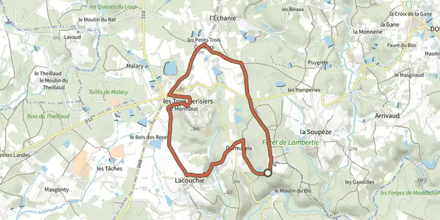 Tracé de Boucle des Trois Cerisiers sur le Plan IGN