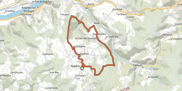 The Boucle du Prieuré d'Aillac track on the IGN map