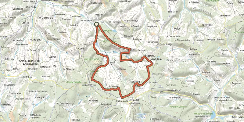 Map of the Boucle de Segonzac track on the IGN map, with the start and numbered waypoints