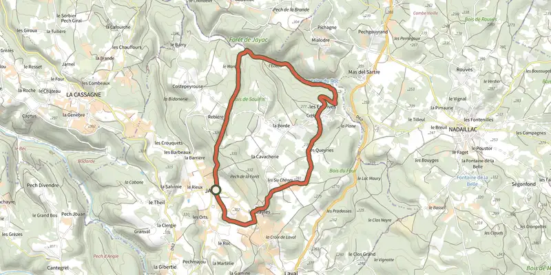 Map of the Boucle de la Forêt track on the IGN map, with the start and numbered waypoints