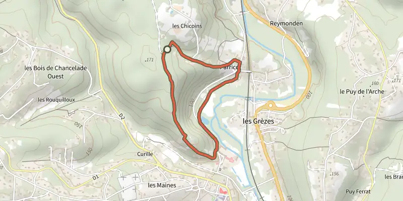 Map of the Boucle de l'Abbaye track on the IGN map, with the start and numbered waypoints