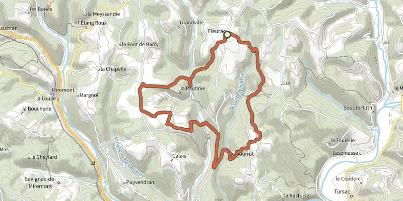 Carte du tracé de Boucle de Lalande sur le Plan IGN, départ et points de passage numérotés