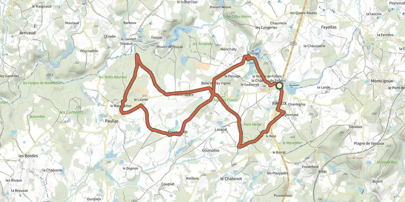 Carte du tracé de Boucle des Forges sur le Plan IGN, départ et points de passage numérotés