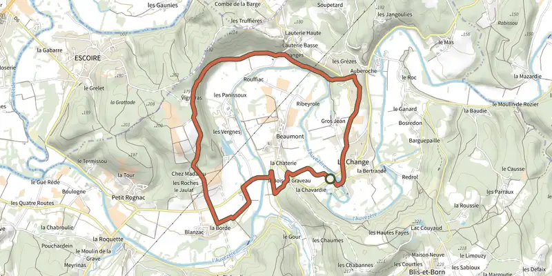 Carte du tracé de Boucle des Pommiers sur le Plan IGN, départ et points de passage numérotés