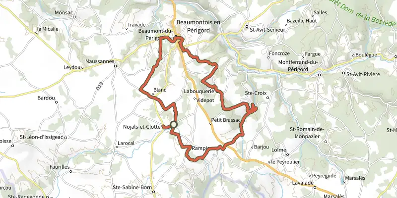 Map of the Boucle du Domen Blanc track on the IGN map, with the start and numbered waypoints
