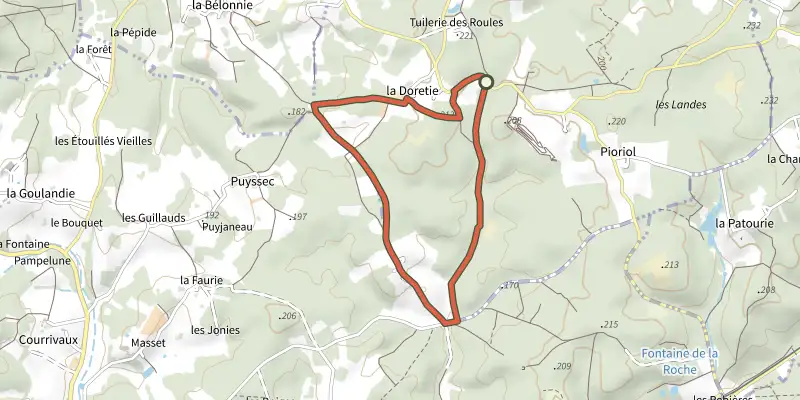 Carte du tracé de Boucle du Bosvert sur le Plan IGN, départ et points de passage numérotés