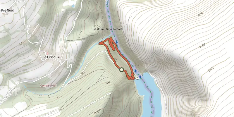 Carte du tracé de Barrage du Châtelot N°33 sur le Plan IGN, départ et points de passage numérotés