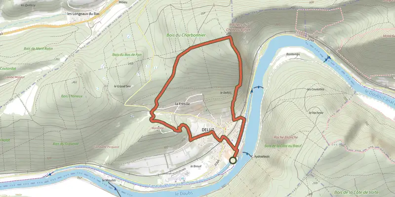 Carte du tracé de Château Loriot sur le Plan IGN, départ et points de passage numérotés
