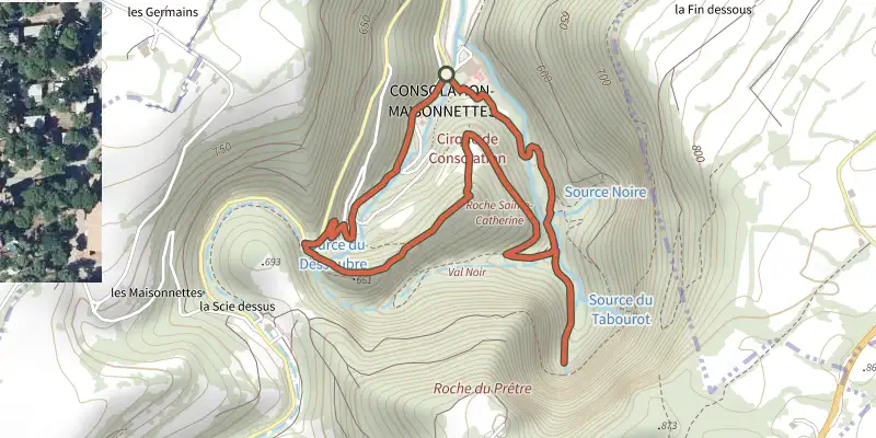 Map of the Sainte-Catherine track on the IGN map, with the start and numbered waypoints