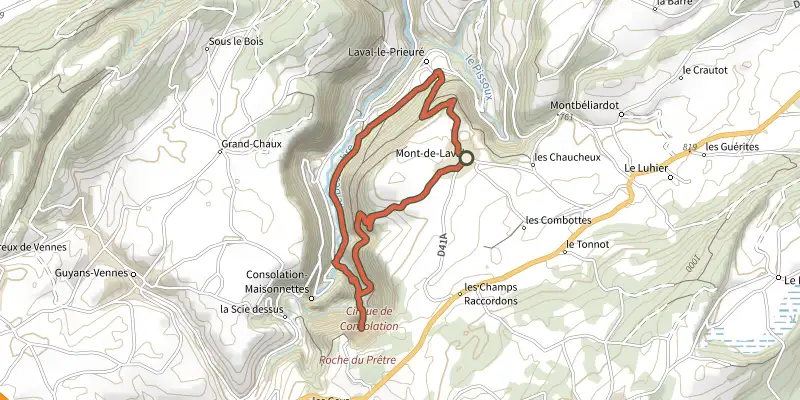 Map of the Chauve Roche track on the IGN map, with the start and numbered waypoints