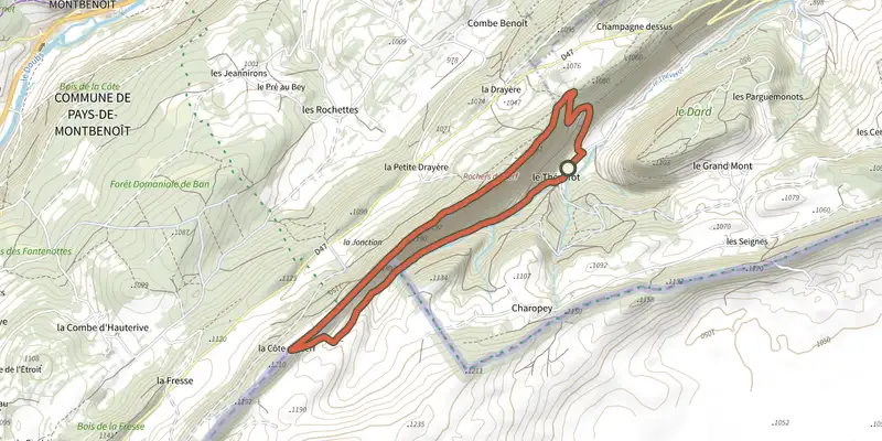 Map of the Rochers du Cerf N°22 track on the IGN map, with the start and numbered waypoints