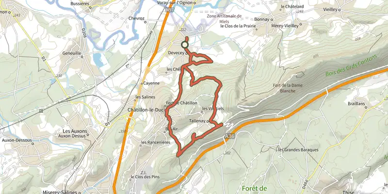 Map of the Les hauts de Divicius / Bornes royales track on the IGN map, with the start and numbered waypoints