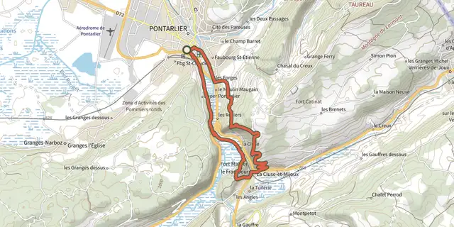 Tracé de La Cluse et le Château de Joux sur le Plan IGN