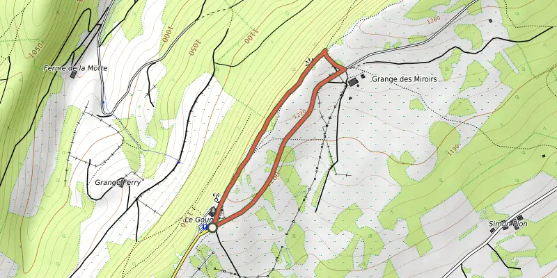 Carte du tracé de Balade de l'Estive sur le Plan IGN, départ et points de passage numérotés