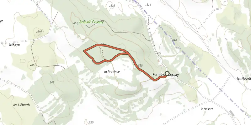 Map of the Cessay track on the IGN map, with the start and numbered waypoints