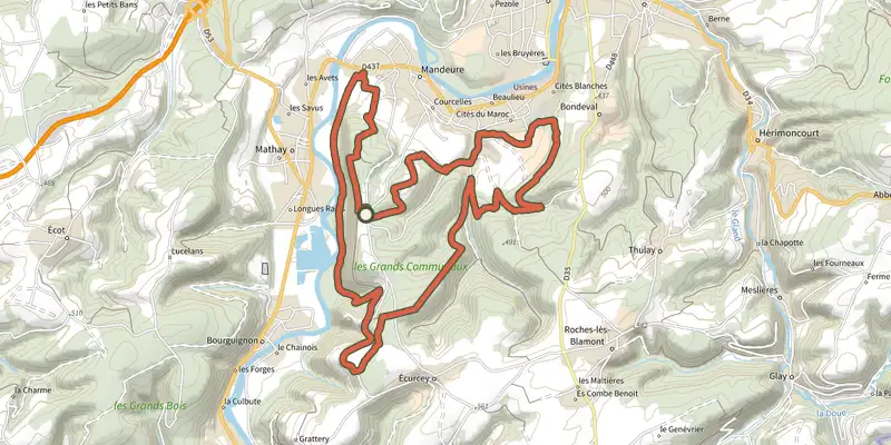 Map of the Belvédère, Fremeuge et Théâtre antique track on the IGN map, with the start and numbered waypoints