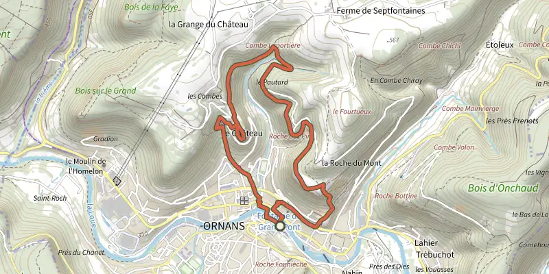 Map of the Sentier Courbet 2 : Courbet, l'habitant du vallon track on the IGN map, with the start and numbered waypoints