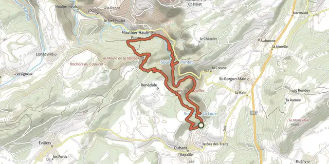 The Sentier Courbet 4 : La Source de la Loue et sa vallée track on the IGN map