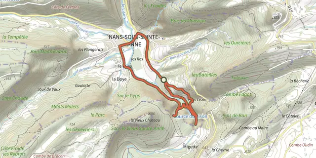 The Sentier Courbet 5 : Le Lison et ses sources track on the IGN map