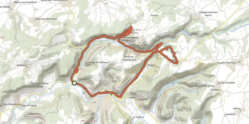 Map of the Sentier Courbet 7 : L'école de la nature track on the IGN map, with the start and numbered waypoints