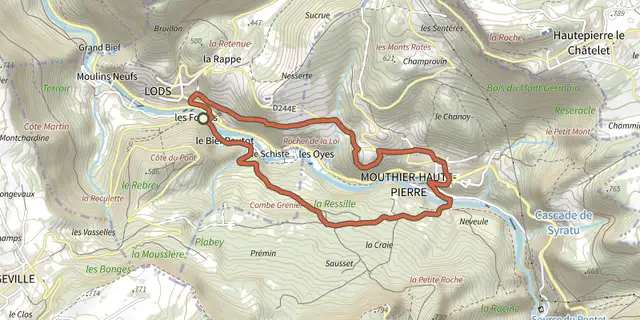 The Sentier de Lods track on the IGN map