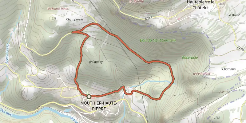 Map of the Mont Germain track on the IGN map, with the start and numbered waypoints