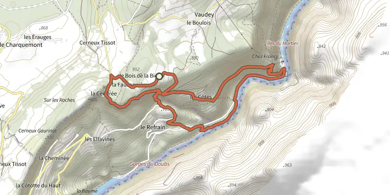 Map of the La Vallée de la Mort track on the IGN map, with the start and numbered waypoints