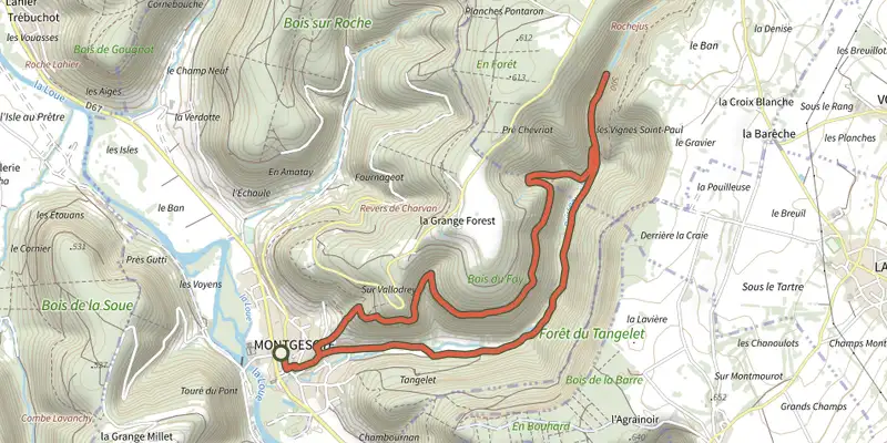 Map of the Cascade de Vau track on the IGN map, with the start and numbered waypoints