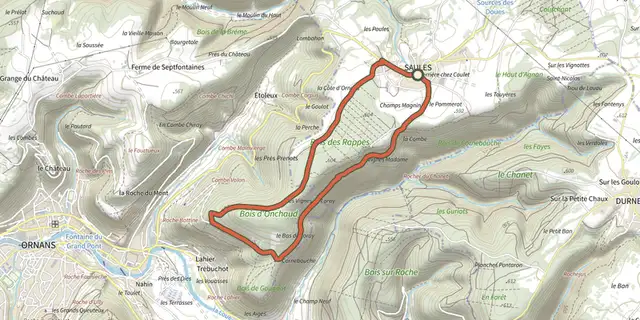 Tracé de Vignes de Loray: ITINERAIRE FERMÉ sur le Plan IGN