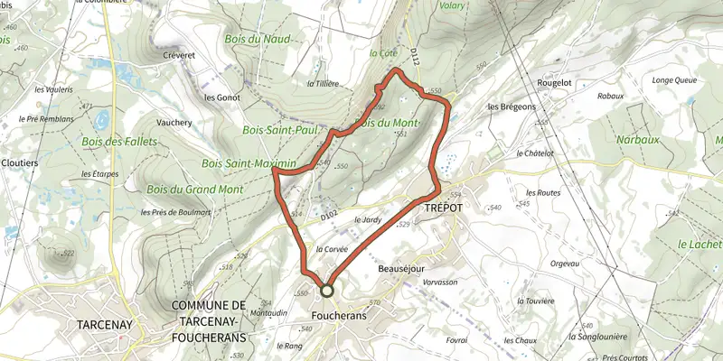 Carte du tracé de Belvédère du Gratteris sur le Plan IGN, départ et points de passage numérotés