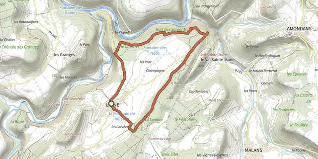 Tracé de Belvédères de Lizine sur la carte OpenTopoMap