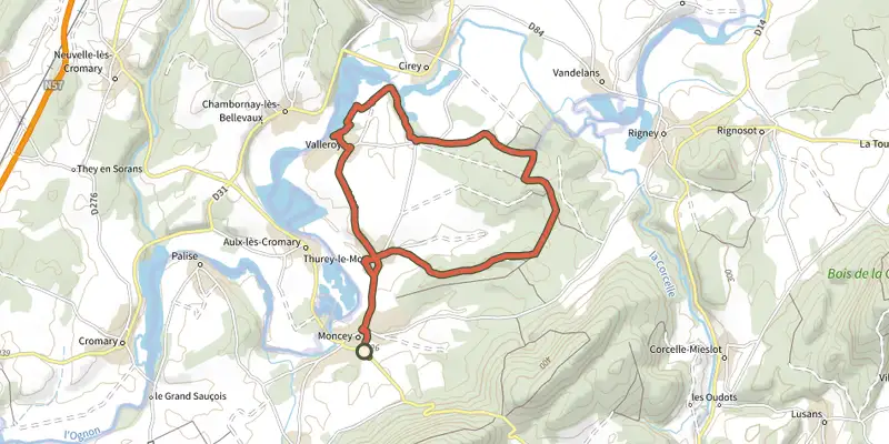 Map of the Les 3 Fontaines track on the IGN map, with the start and numbered waypoints