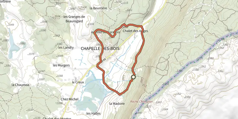 Carte du tracé de Balcon du village - N°28 sur le Plan IGN, départ et points de passage numérotés