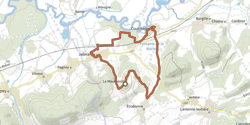 Map of the Les Trois Villages track on the IGN map, with the start and numbered waypoints