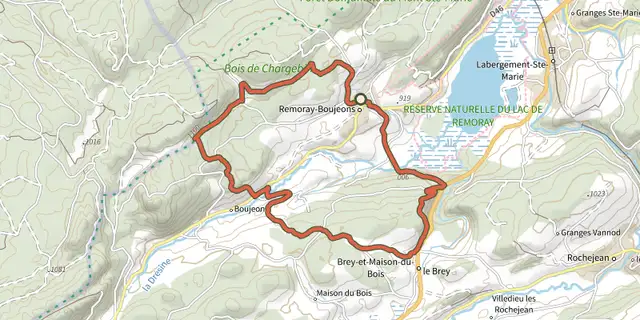 Tracé de Belvédère des Deux Lacs depuis Remoray sur le Plan IGN