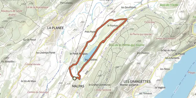 Tracé de Tour du Lac de Malpas sur le Plan IGN
