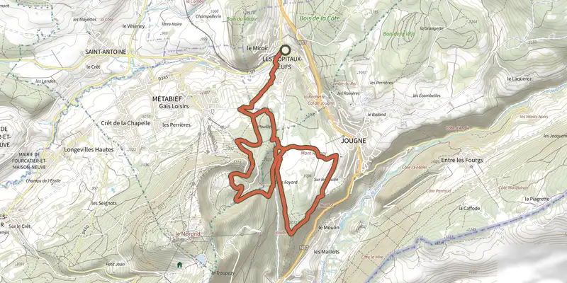 Map of the Mont Ramey track on the IGN map, with the start and numbered waypoints
