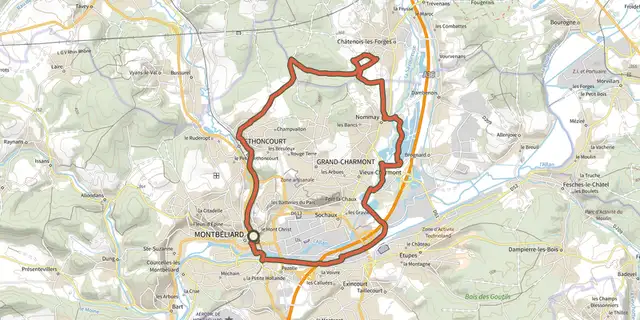 The Savoure Montbéliard track on the IGN map