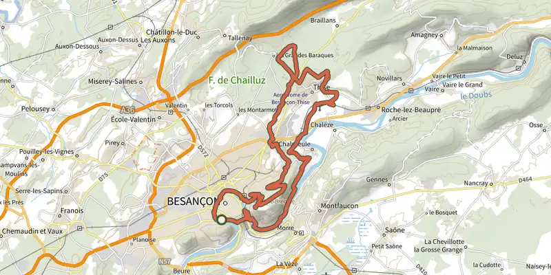 Map of the Just Doubs It track on the IGN map, with the start and numbered waypoints