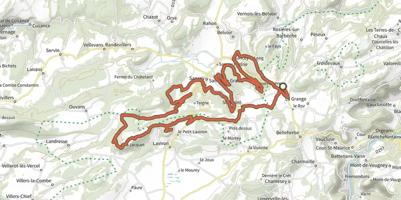 Map of the À double Sancey track on the IGN map, with the start and numbered waypoints