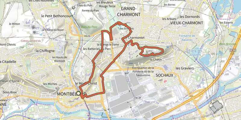 Map of the Fort Lachaux par le versant Ouest track on the IGN map, with the start and numbered waypoints